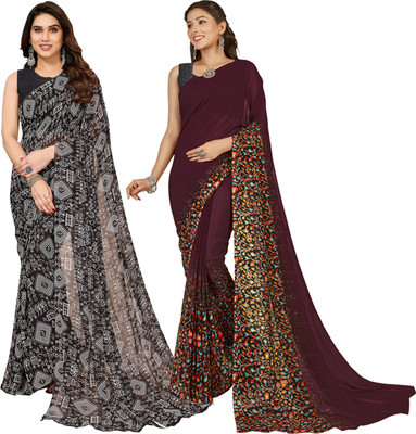 Anand Sarees Printed Bollywood Georgette Saree(Pack of 2, Maroon, Black)