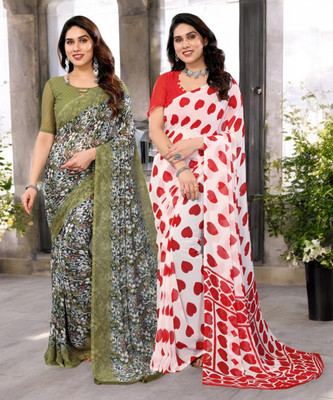 Moda Rapido Printed Bollywood Georgette Saree(Pack of 2, Multicolor)