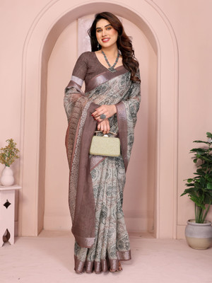 Soor Panchi Self Design Banarasi Cotton Blend Saree(Brown)