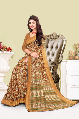 nirmal creation Printed Daily Wear Linen Saree(Multicolor)