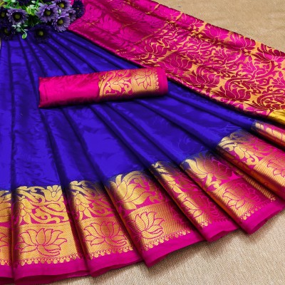 Morpich Fashion Woven Banarasi Silk Blend Saree(Blue)