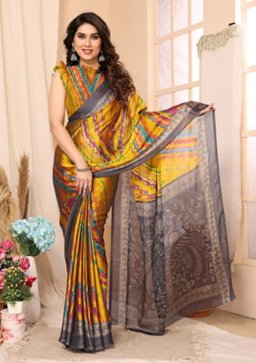 FABMORA Color Block, Printed Daily Wear Chiffon, Georgette Saree(Yellow)