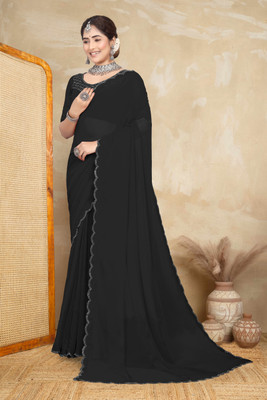 Divine Fabrics Embellished Bollywood Georgette Saree(Black)