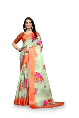 VBHP FASHION Digital Print Bollywood Satin Saree(Mustard)