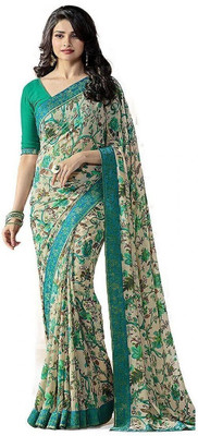 ROOP SUNDARI SAREES Floral Print, Self Design, Printed Bollywood Georgette, Chiffon Saree(Light Green, Cream)