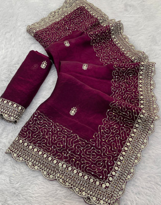 LAJEELEE Embroidered Bollywood Jimmy choo Saree(Maroon)