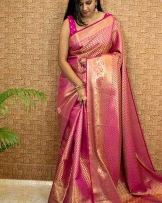 SHRIMAY Woven Kanjivaram Silk Blend Saree(Pink)