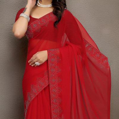 sarang fab Embellished Bollywood Georgette Saree(Red)
