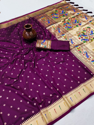 PHEASANT Woven Kanjivaram Pure Silk, Art Silk Saree(Purple)