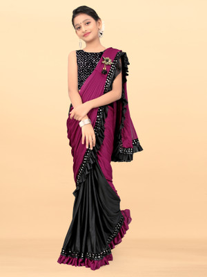 HERVALLY Embellished Bollywood Lycra Blend Saree(Purple)