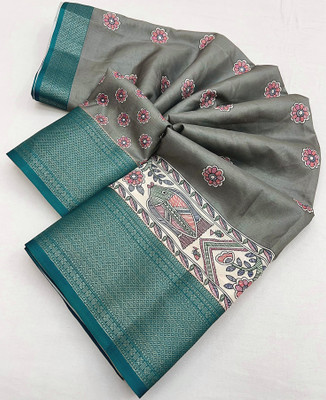 J6 Designers Printed Hand Batik Cotton Blend Saree(Grey)