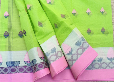 Ganesh plastic and industry Floral Print Tant Pure Cotton Saree(Green)