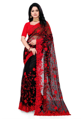 SPAREN CREATION Embroidered Bollywood Net Saree(Dark Blue)