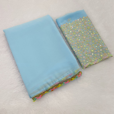 saanvi Solid/Plain, Self Design Bollywood Georgette Saree(Light Blue)
