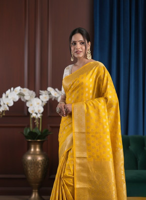 FULARI Woven, Self Design Banarasi Georgette Saree(Yellow)