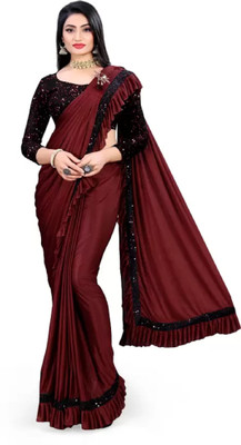 PALKISAREE Printed Bollywood Lycra Blend Saree(Maroon)