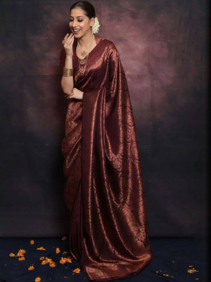 Moda Rapido Woven Daily Wear Silk Blend Saree(Yellow)