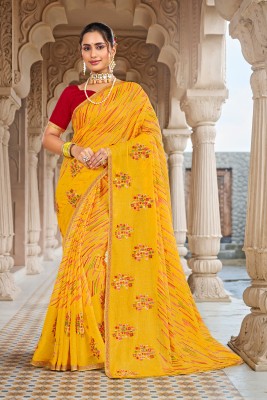 Laxmipati Sarees Embroidered Bollywood Chiffon Saree(Yellow)