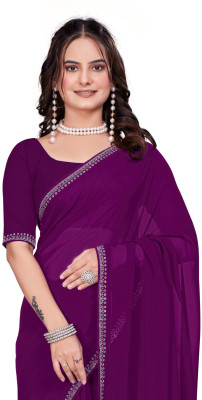 YAKSH Solid/Plain, Embellished, Embroidered Palazzo Saree Georgette Saree(Pink)
