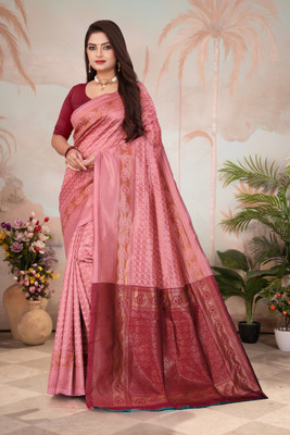 Bhakti Creative Woven Banarasi Silk Blend Saree(Pink)