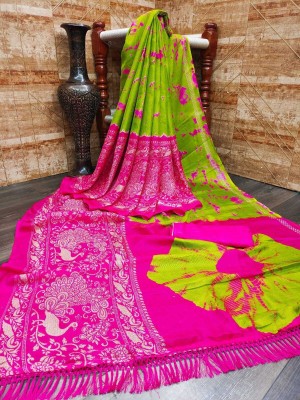 Sareez House Woven Bollywood Cotton Jute Saree(Green, Pink)