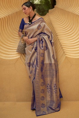 Murta Trends Self Design, Embellished, Woven Bollywood Pure Silk, Jacquard Saree(Grey, Blue)