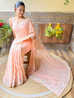 Sareemall Embellished Bollywood Georgette Saree(Orange)