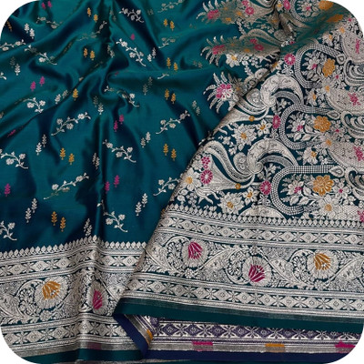 Mithila kashi Creation Woven, Floral Print, Paisley, Embellished Banarasi Pure Silk Saree(Blue)