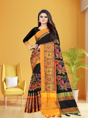 Divastri Embroidered Bollywood Cotton Silk Saree(Black)