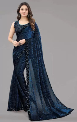 Saadhvi Embellished Bollywood Lycra Blend Saree(Blue)