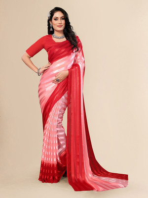 Moda Rapido Striped Daily Wear Satin Saree(Red)