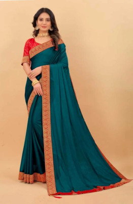 SHIVGANN Solid/Plain Bollywood Chiffon Saree(Dark Green)