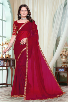 shrijamyaham Self Design Bollywood Chiffon Saree(Red)