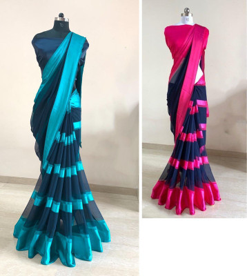 Sanjana Silks Striped Maheshwari Georgette Saree(Pack of 2, Multicolor)