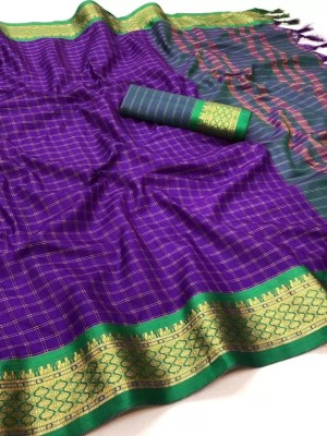 KCF Checkered, Woven Garad Cotton Silk Saree(Purple)