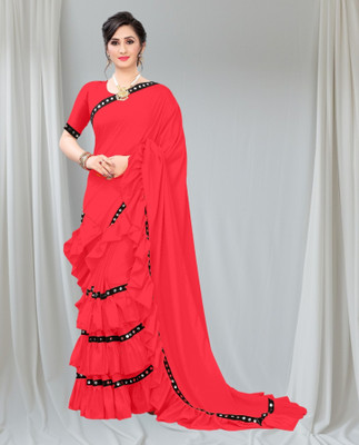 mahibhag Solid/Plain, Embellished Bollywood Lycra Blend Saree(Multicolor)