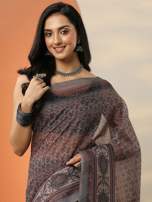 LIBAS Printed Daily Wear Silk Blend Saree(Multicolor)