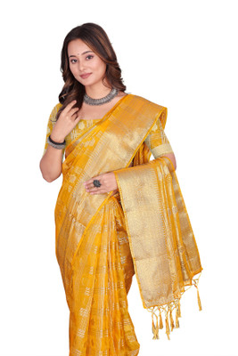 Aarunika MNT Woven Bollywood Organza Saree(Pack of 2, Yellow)