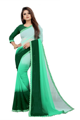 WOM BAB Embellished Bollywood Georgette Saree(Green)