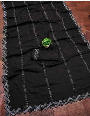 sejufashion Embellished Bollywood Chiffon Saree(Black)