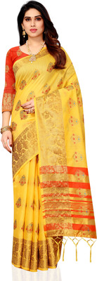 Saaransh Woven Kanjivaram Pure Silk, Cotton Silk Saree(Yellow)