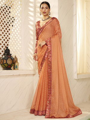 Tasrika Embellished Bollywood Chiffon Saree(Orange, Pink)