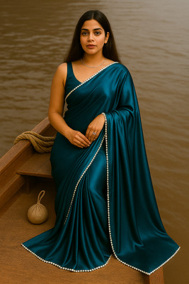 ICEBERGEXIM Solid/Plain Bollywood Satin Saree(Dark Green)