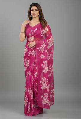 RegalDrapes Floral Print Daily Wear Georgette Saree(Pink)