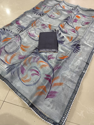 Sareez House Blocked Printed Bollywood Jimmy choo Saree(Grey)