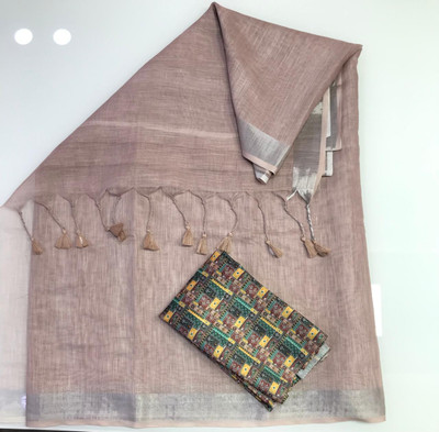 Fevinaa Printed Daily Wear Linen Saree(Brown)