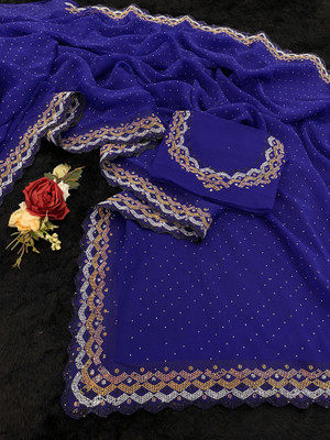 VarniRaaj Fashion Embellished Bollywood Organza Saree(Blue)