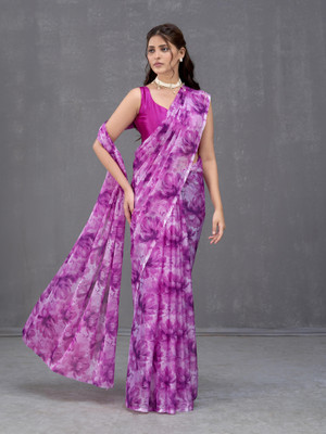 GARDEN VARELI Floral Print Bollywood Chiffon Saree(Purple)