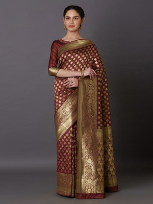 Aaradhya Enterprise Woven Bollywood Jacquard Saree(Maroon)