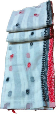 jkl Embroidered Chettinadu Handloom Cotton Blend Saree(White)